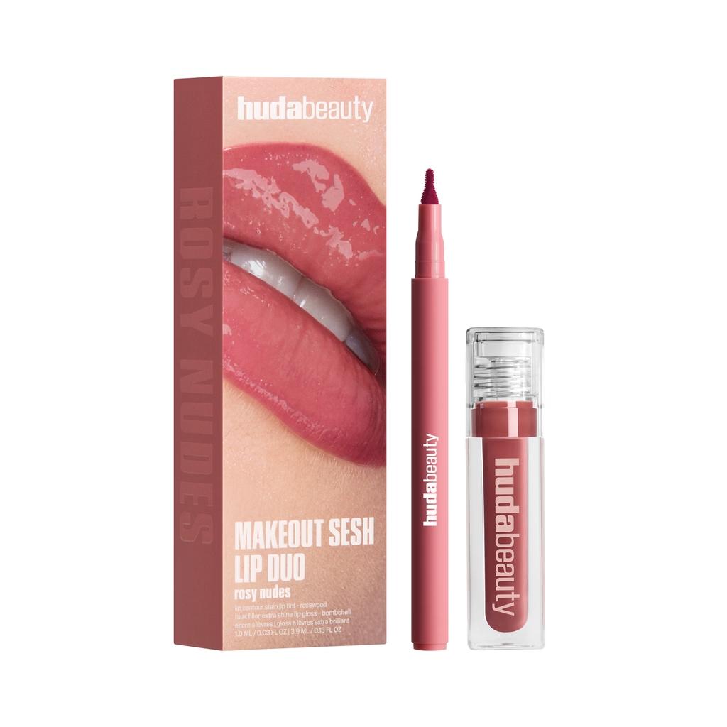 HUDA BEAUTY MAKEOUT SESH LIP DUO ROSY NUDES